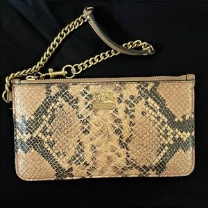 Coach Gold Chain Snake Print Wristlet